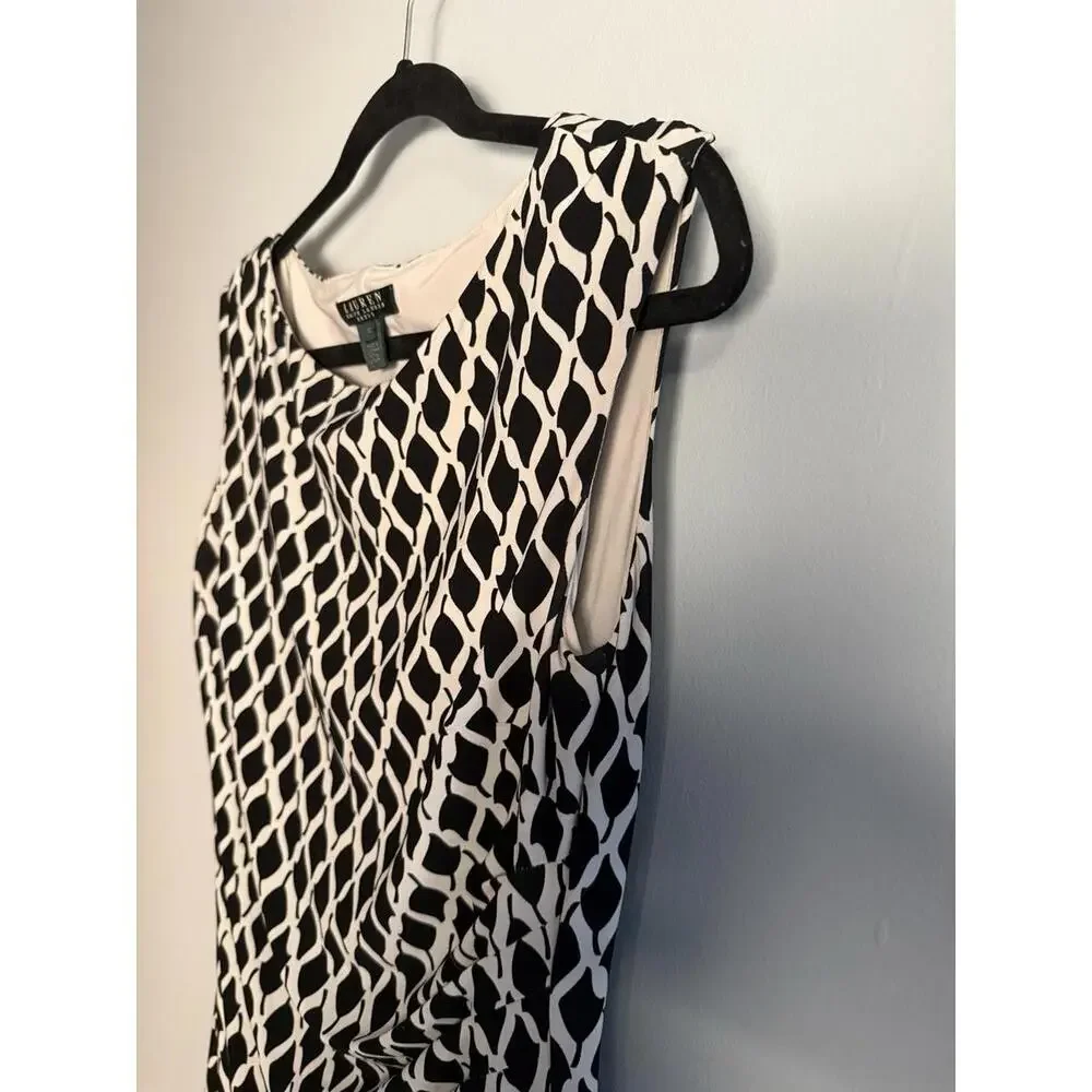 Lauren Ralph Lauren Dress Sheath Knee Length Stretch Ruched Black Boat Neck 10 - Picture 4 of 11